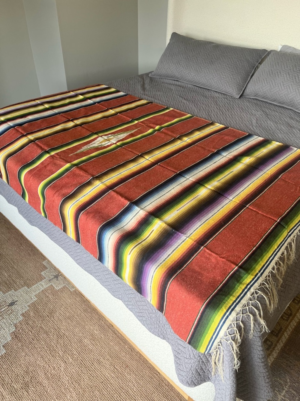 Authentic Mexican Saltillo Striped Woven Blanket